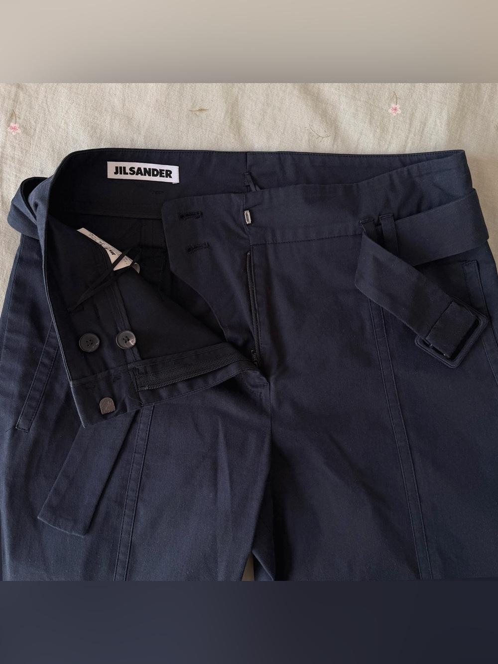 Jil Sander Rare Dark Navy Cotton Blend Trousers with Belt